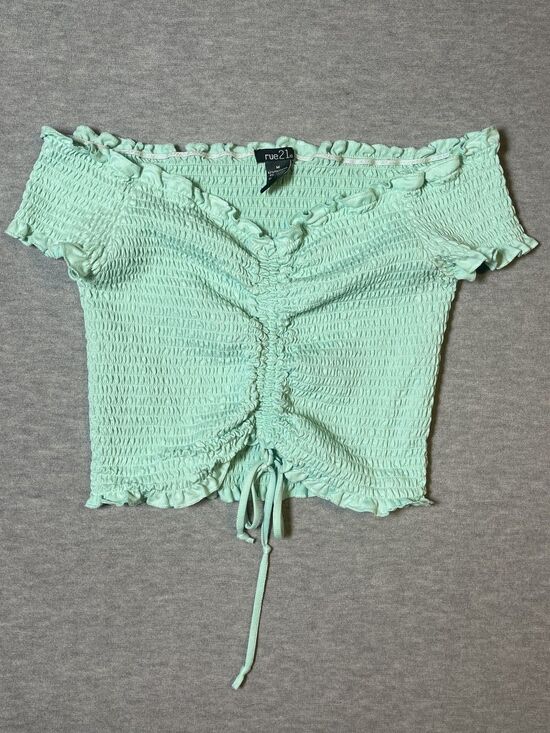 Tops - Rue21 Women's Mint Green Smocked Ruched Crop Top Off Shoulder Size M